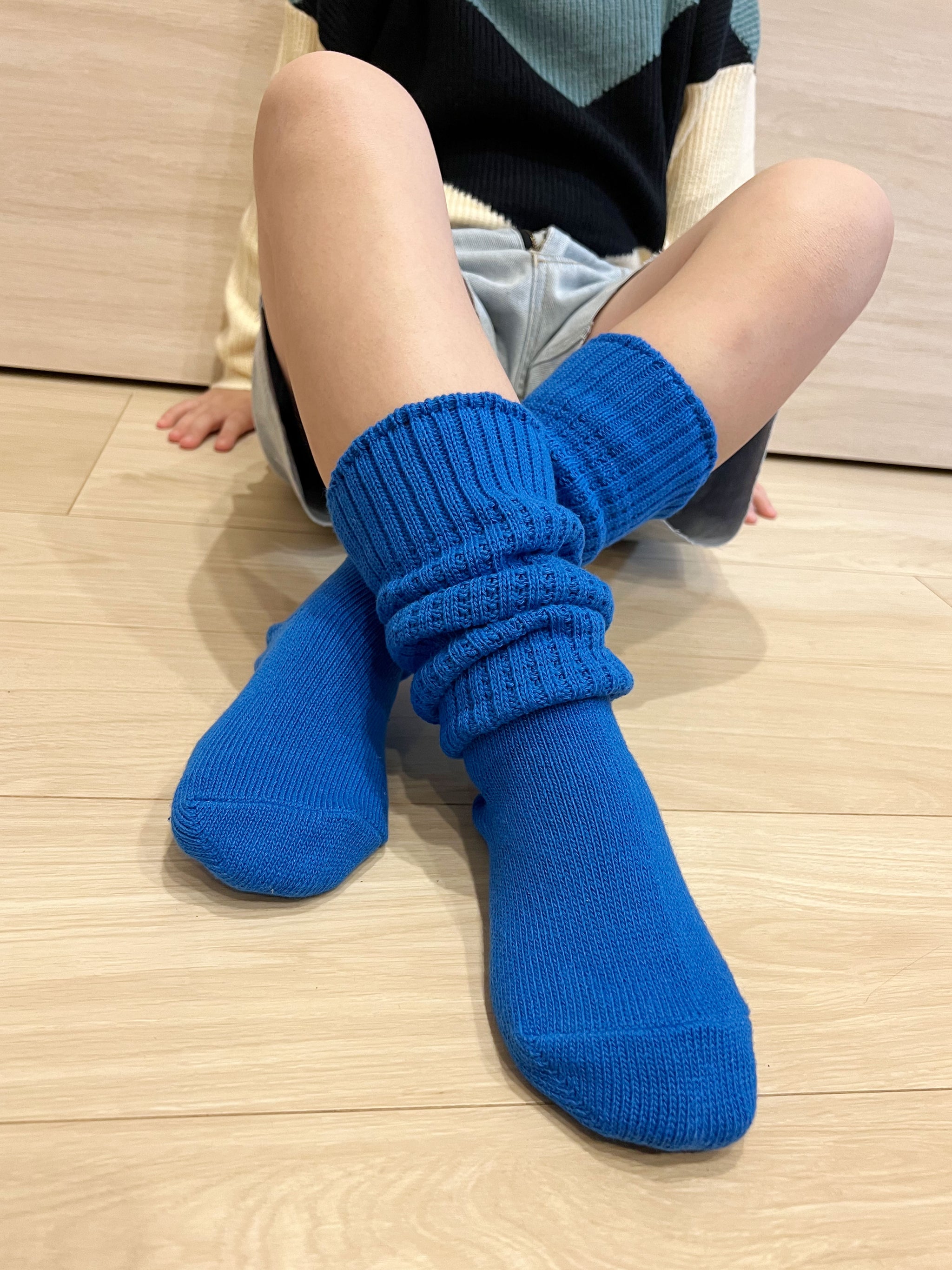 E.Gスミス ルーズソックス Kidsサイズ 34cm丈 ブルー（青） E.G.